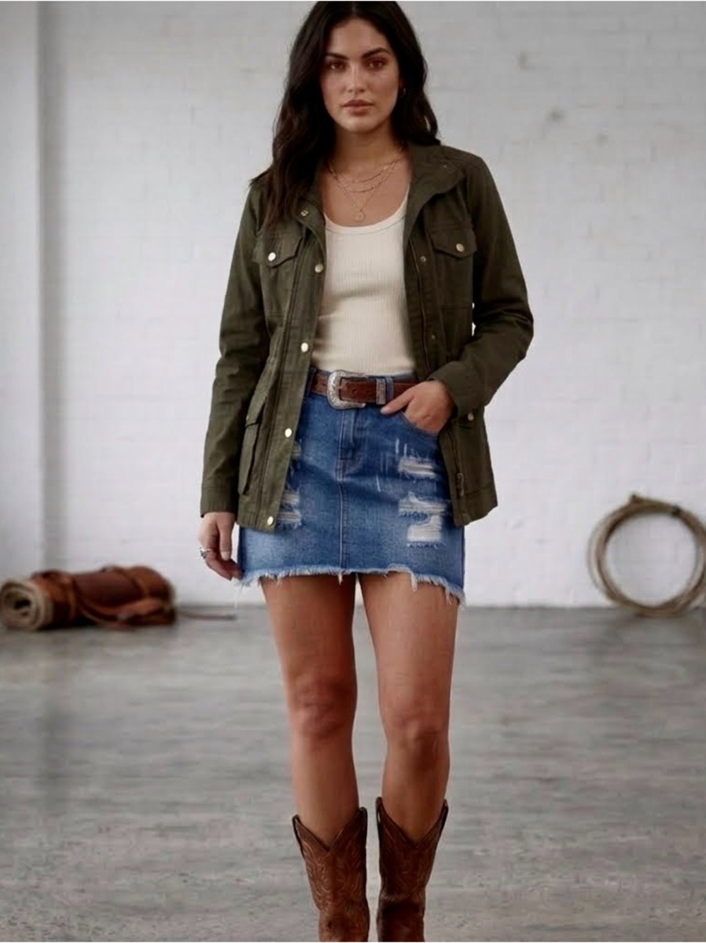 Caffeine Distressed Denim Skirt